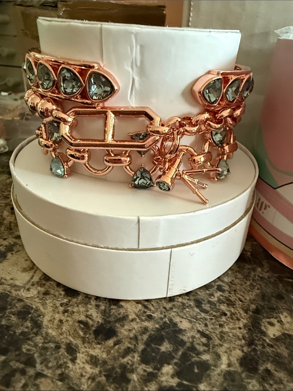 Rose Gold Chain Bracelet with Gray Crystal Charms